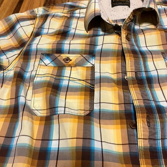 7 Diamonds Men's Blue and Yellow Plaid Casual Shirt Size S - Picture 4 of 8